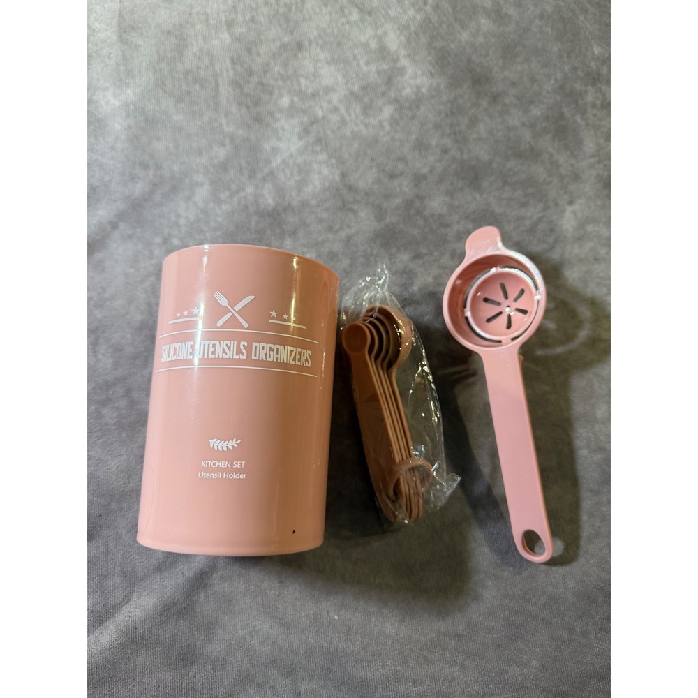 Pink Kitchen Utensil Organizer Set with Measuring Spoons and Egg Separator